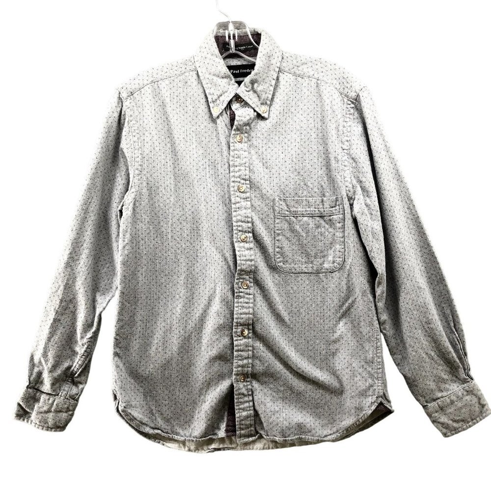 Paul Fredrick Flannel Shirt Mens Small S Slim Fit Gray Printed Long Sleeve